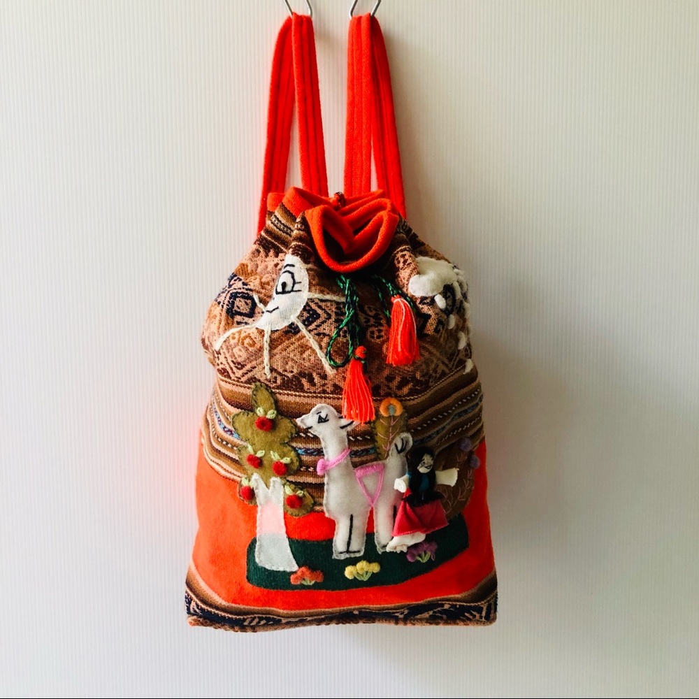 Vintage boho embroidered small backpack sack bag - Picture 3 of 9
